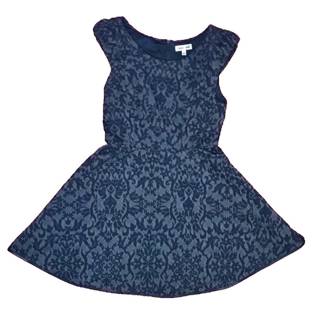 Black Gray Damask Dress Juniors 11 Pleather Trim Fit And Flare Whimsigoth Goth